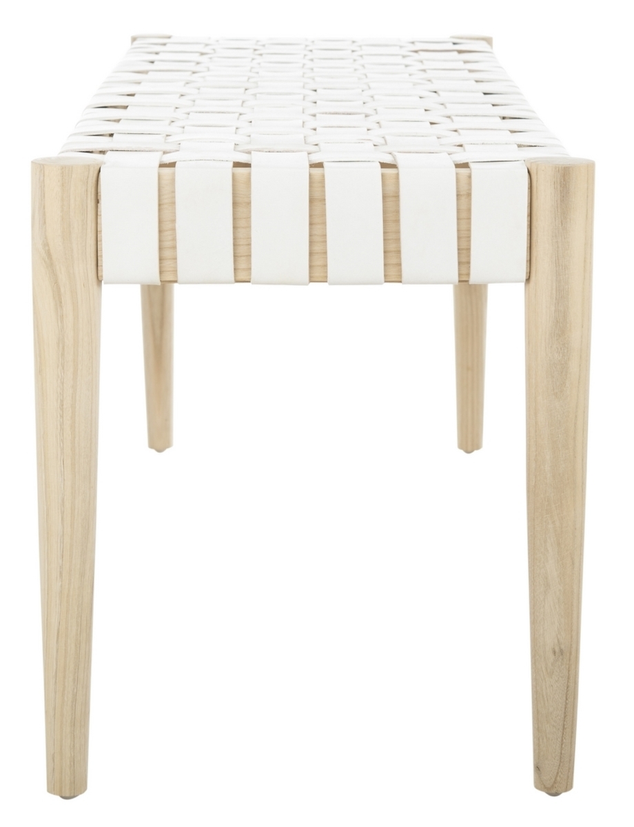 Amalia Leather Weave Bench, White & Natural - Image 2