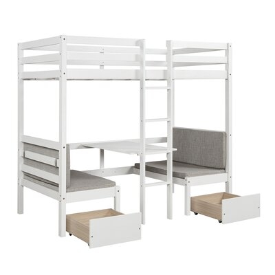 Functional Loft Bed Twin Size White Color, Turn Into Upper Bed And Down Desk - Image 0