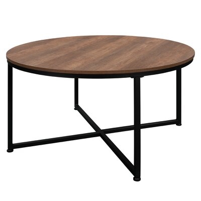 Modern Round Metal Coffee Table Wooden Table Top And Steel Frame - Image 0