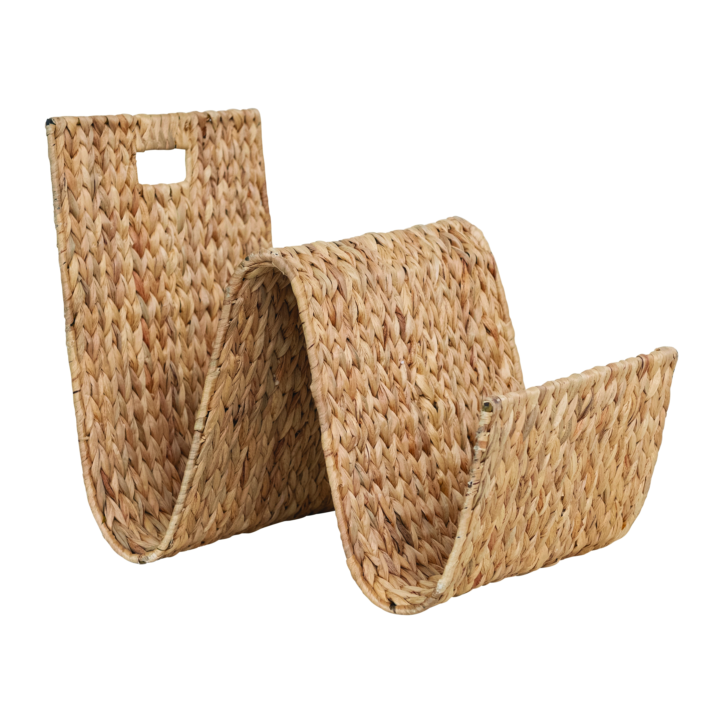 Hand-Woven Water Hyacinth and Metal Magazine Storage Holder with Sturdy Handles, Natural - Image 0