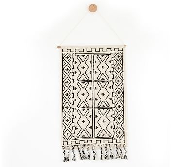 Black &amp; White Printed Tapestry Wall Hanging, 36" X 60" - Image 0