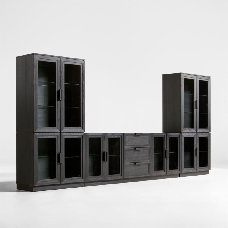 Calypso Black Wood 162" Media Console Set with Glass Storage Cabinet - Image 2