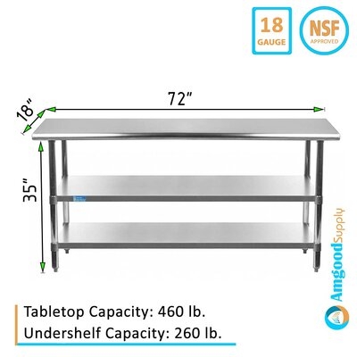 96" Long X 14" Deep Stainless Steel Work Table With 2 Shelves | Metal Prep Table - Image 0