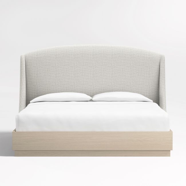 Lafayette 56" Mist Grey Upholstered King Headboard with Batten White Oak Bed Base - Image 0