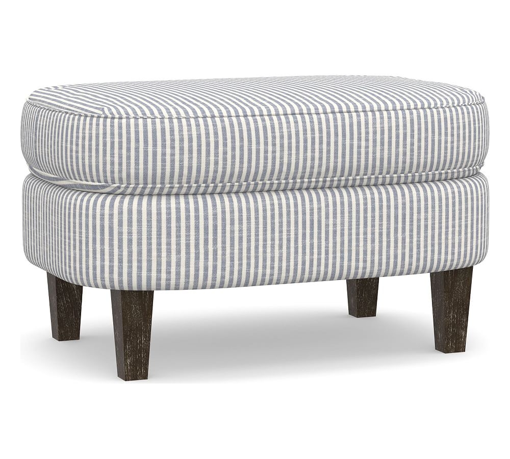 Cardiff Upholstered Ottoman, Polyester Wrapped Cushions, Classic Stripe Blue - Image 0