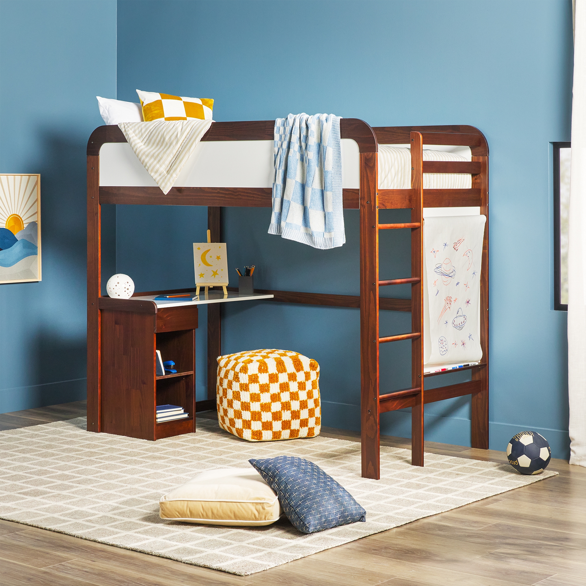 Adyn Contemporary Twin Loft Bunk Bed with Desk - Walnut - Image 3