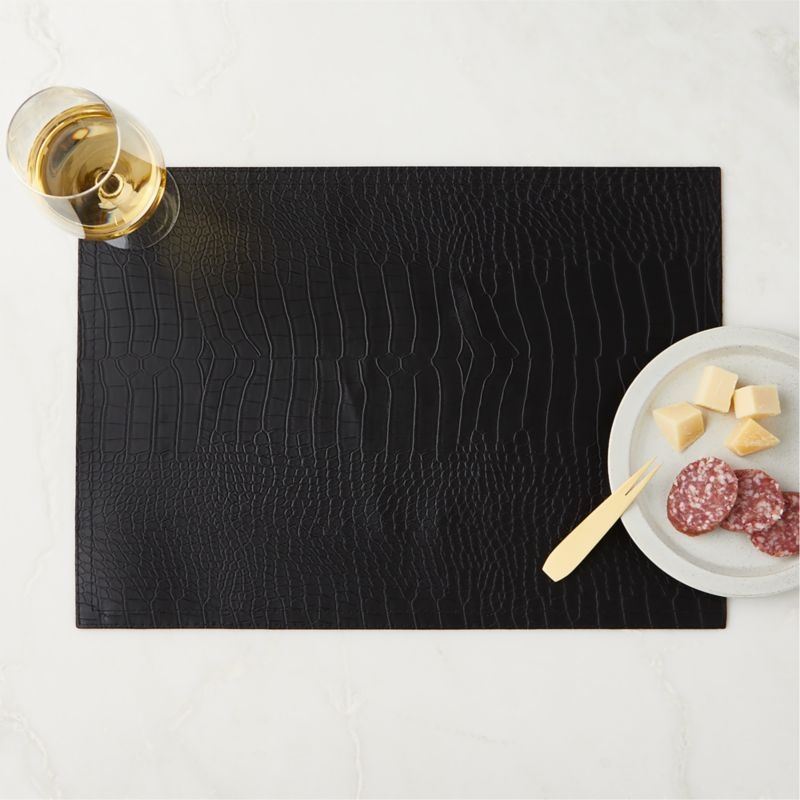 Black Faux Crocodile Leather Placemat - Image 1