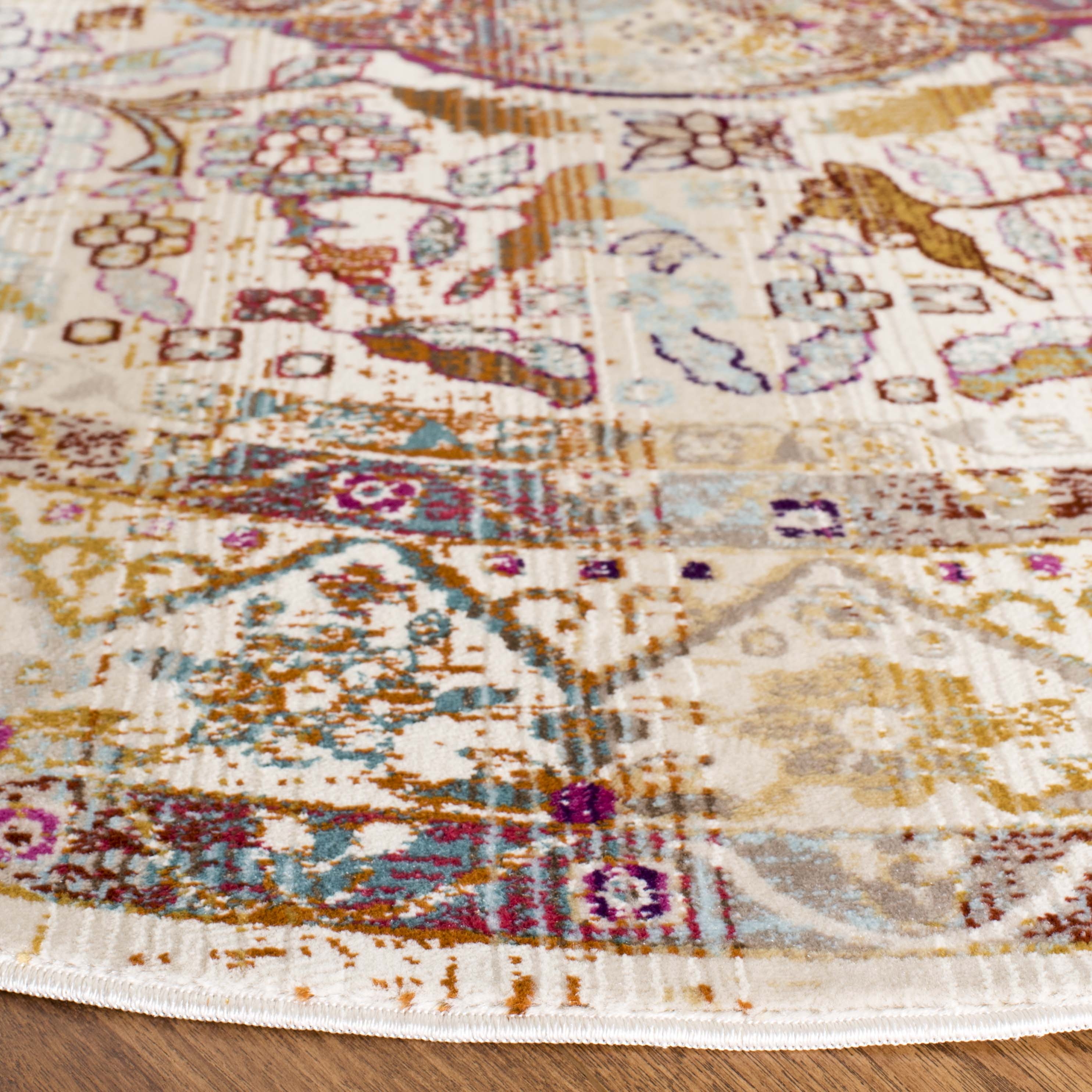 Arlo Home Woven Area Rug, BDN189A, Ivory/Fuchsia,  6' 7" X 6' 7" Round - Image 2