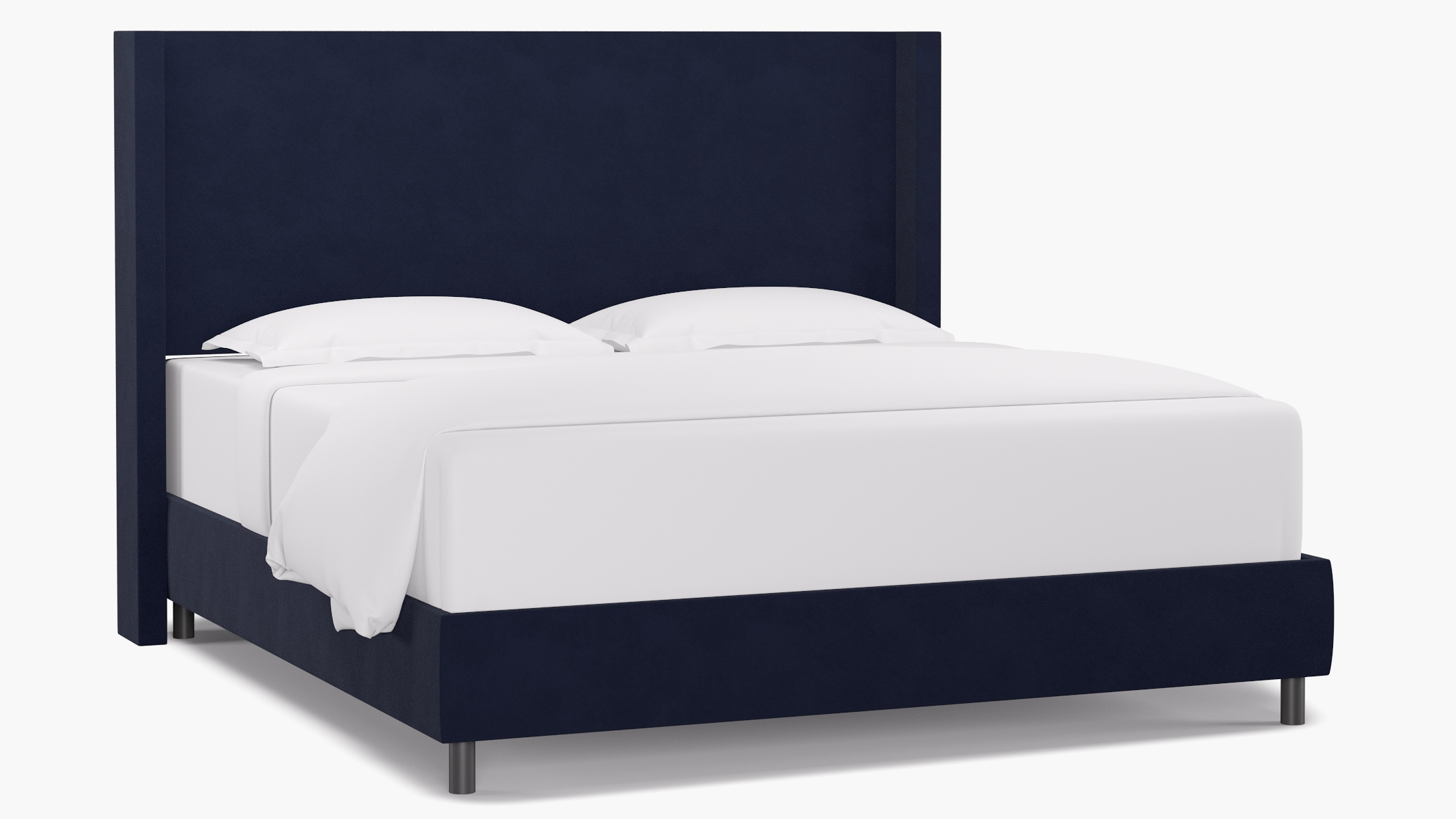 Modern Wingback Bed, Navy Classic Velvet, King - Image 0