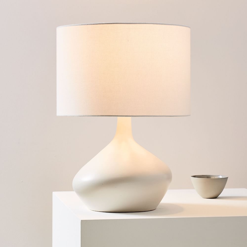 Asymmetric Ceramic Table Lamp White White Linen (19") - Image 0