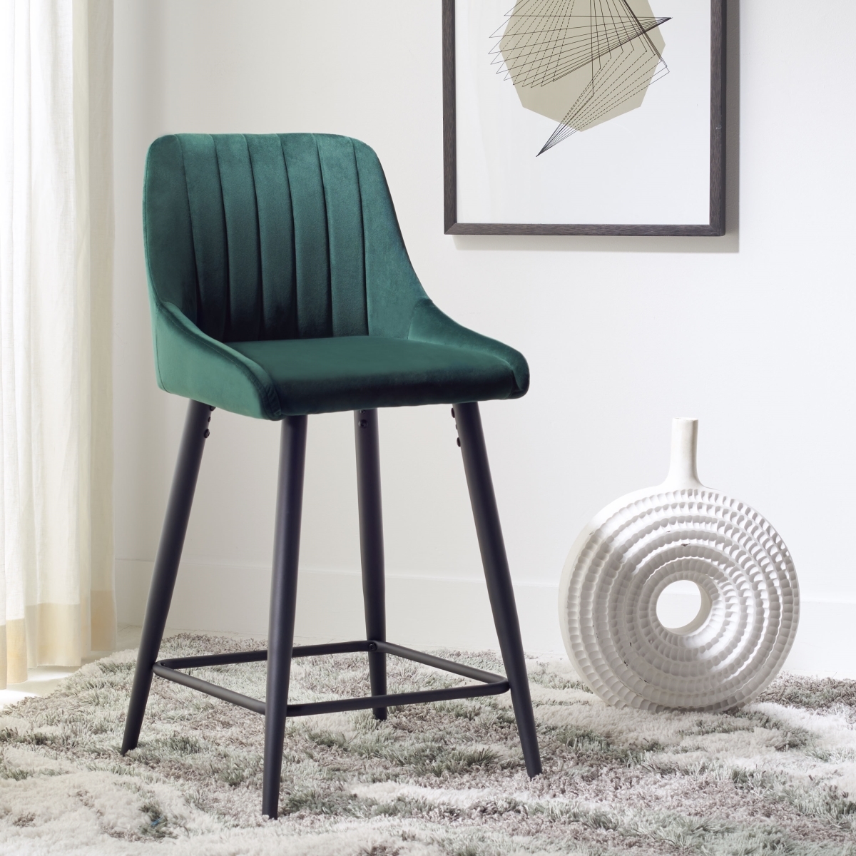 Helga Counter Stool - Malachite Green / Black - Safavieh - Image 1