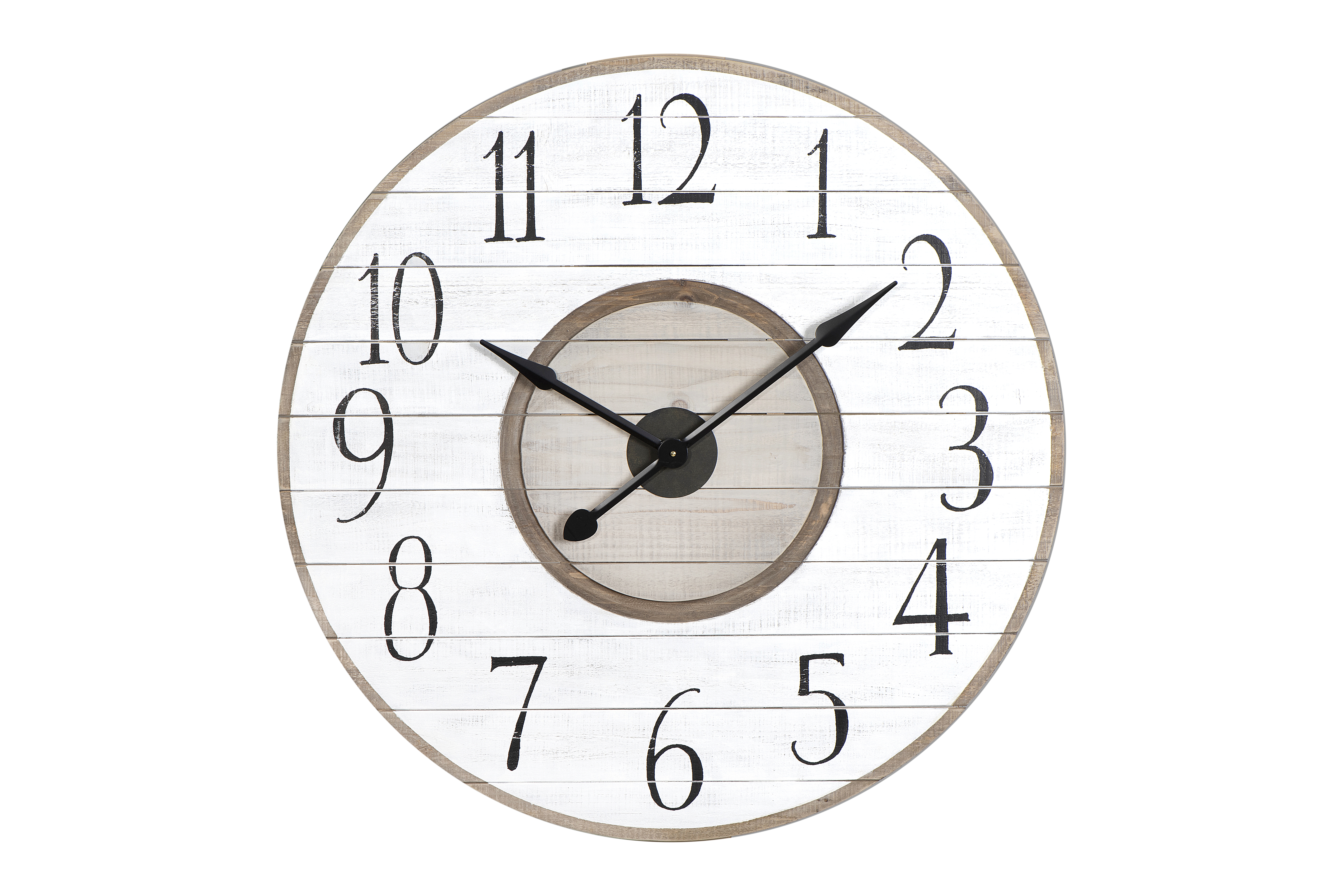36 Inch Round White & Brown Distressed Wood Slat Clock - Image 0