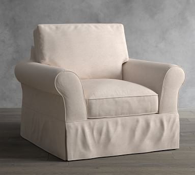 PB Comfort Roll Arm Slipcovered Armchair 39", Box Edge Down Blend Wrapped Cushions, Performance Boucle Oatmeal - Image 1