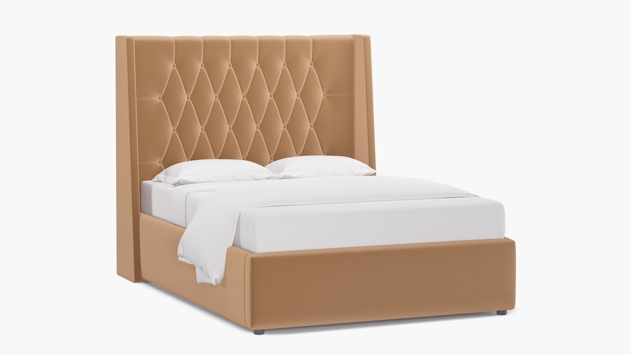 Tufted Wingback Bed, Camel Performance Plush Velvet, Full - Image 1