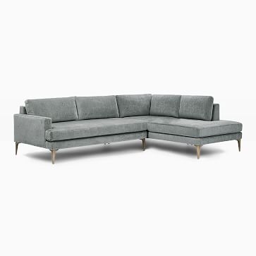 Andes Petite Sectional Set 53: Left Arm 2.5 Seater Sofa, Right Arm Terminal Chaise, Poly, Yarn Dyed Linen Weave, Steel Gray, Dark Pewter - Image 1