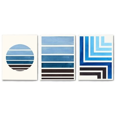 Geo Blue Brushstrokes by Ejaaz Haniff - 3 Piece Painting Print - Image 0