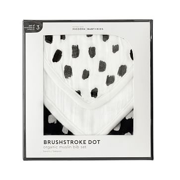 Organic Muslin Brushstroke Dot, S/3 Bandana Bib Set, Black/White, WE Kids - Image 1