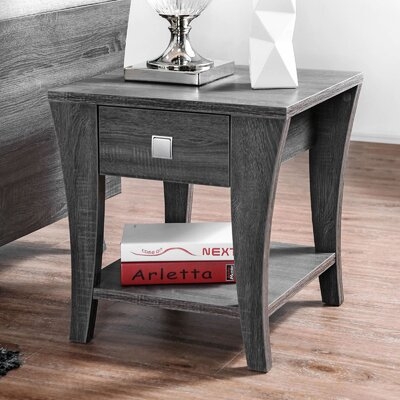 Wooden End Table With A Drawer In Gray Finish - Image 0