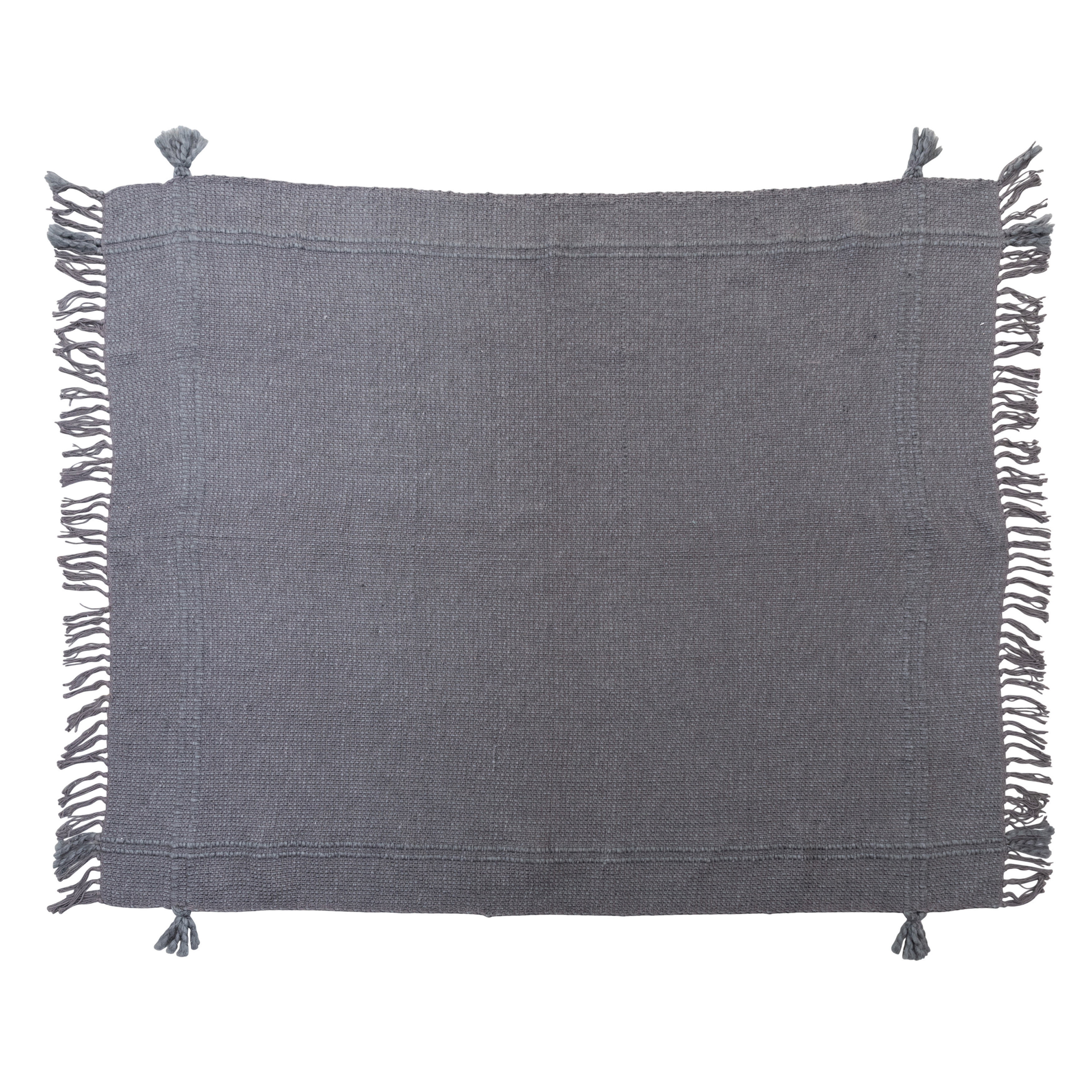  Woven Cotton Blend Throw Blanket with Fringe and Tassels, Charcoal - Image 0