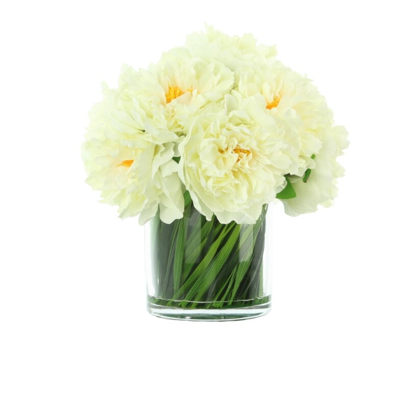 Peonies Floral Arrangement in Vase Flower 12'' H Cream - Image 0