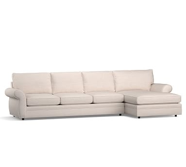 Pearce Roll Arm Upholstered Left Arm Sofa with Double Wide Chaise Sectional, Down Blend Wrapped Cushions, Performance Heathered Tweed Desert - Image 0