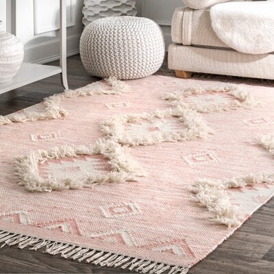 Crayford Geometric Hand-Knotted Wool Pink Area Rug - Image 0