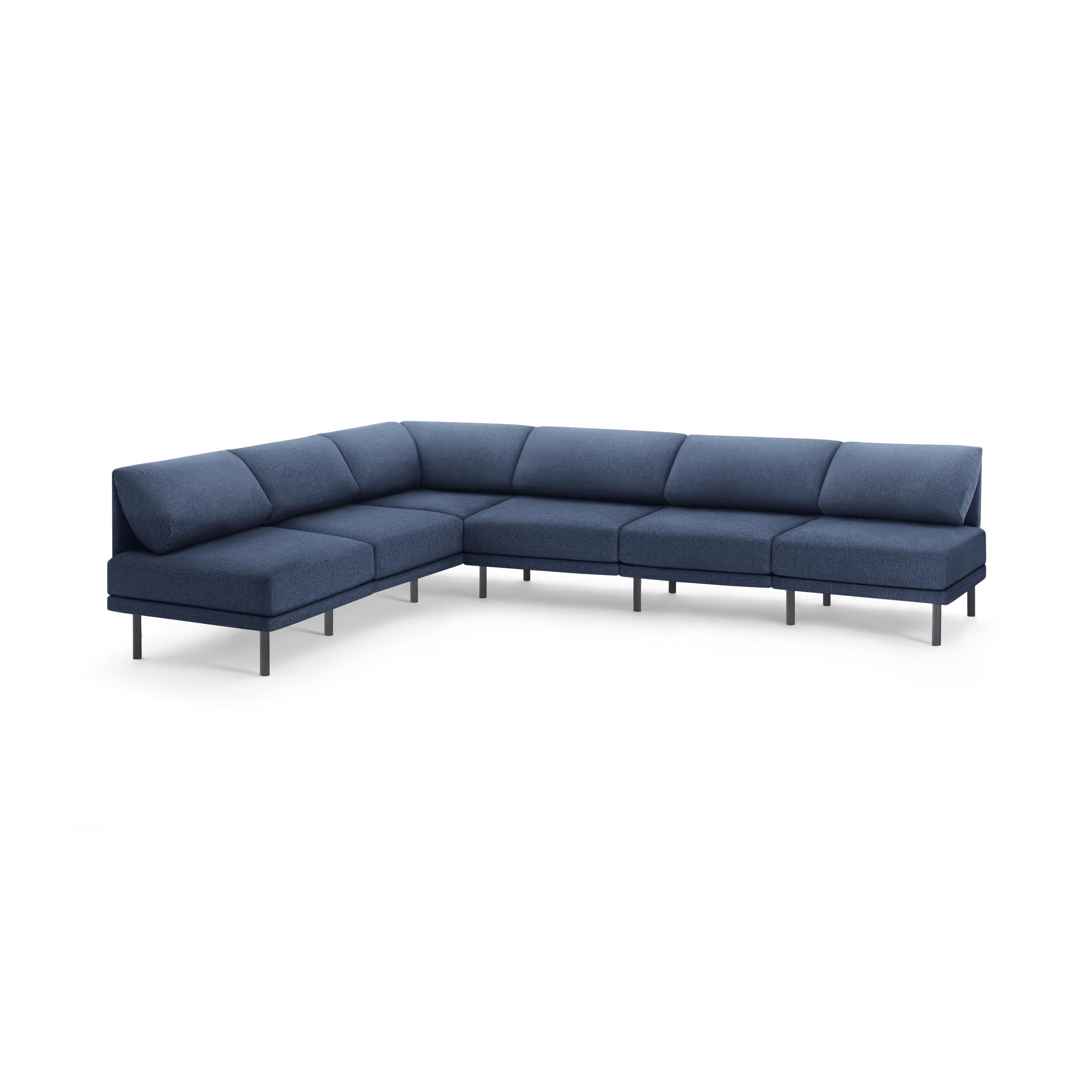 Range 6-Piece Open Sectional - Navy Blue - Performance Basketweave / Black - Metal - Image 0