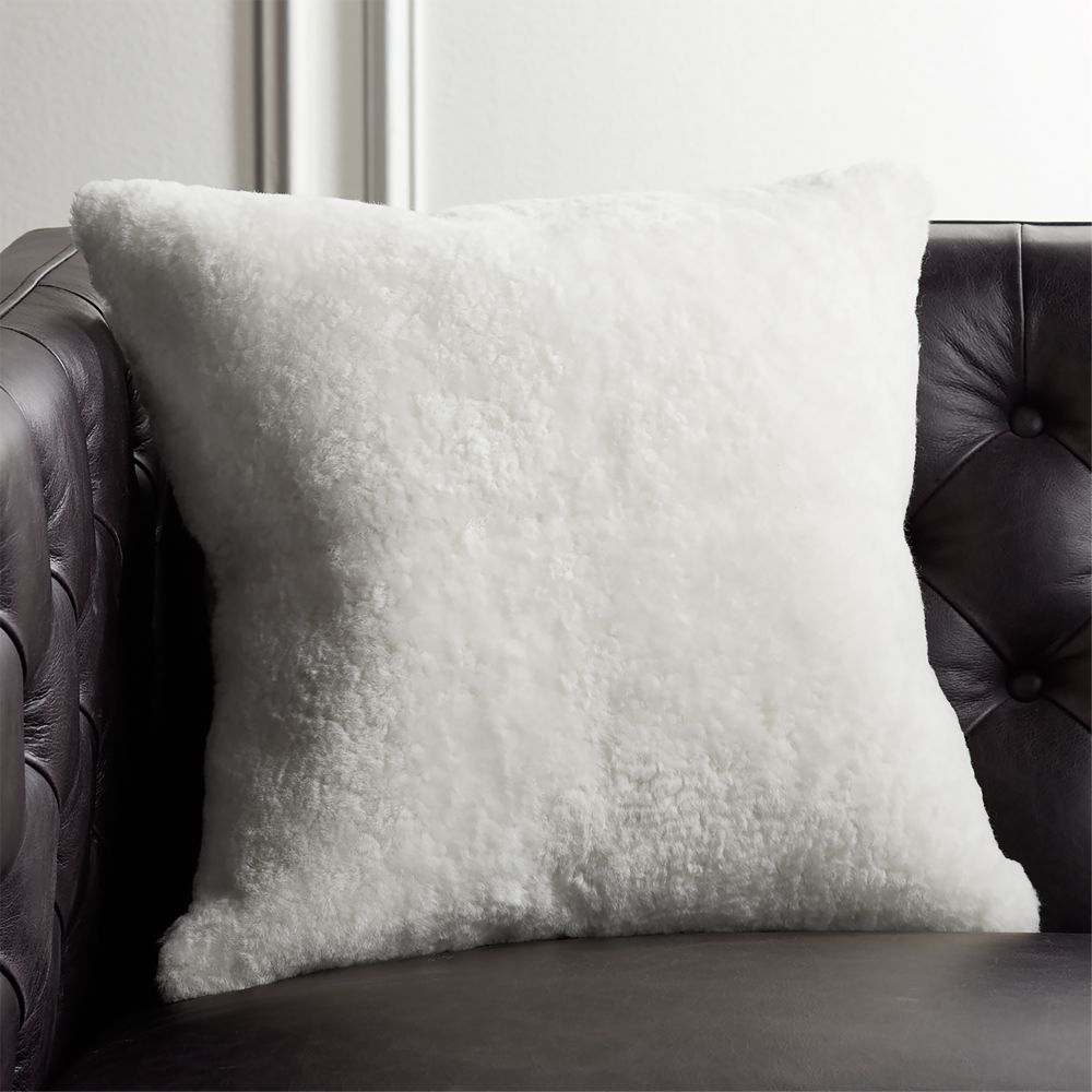 Shorn White Sheepskin Fur Throw Pillow with Down-Alternative Insert 18" - Image 0