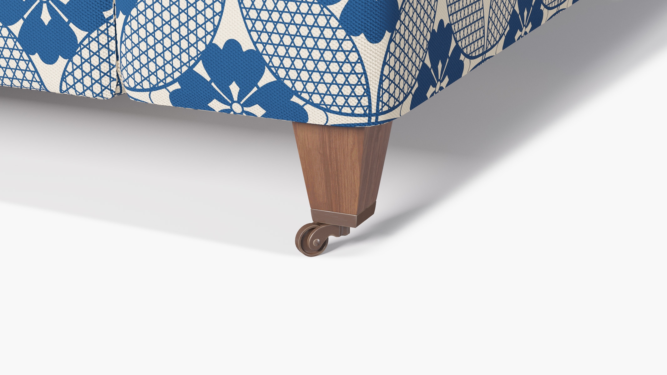 Classic Sofa, Bright Navy Solaire, Walnut with Antique Brass Caster - Image 1