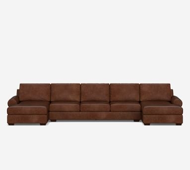 Big Sur Roll Arm Leather U-Sofa Sectional, Down Blend Wrapped Cushions, Legacy Dark Caramel - Image 2