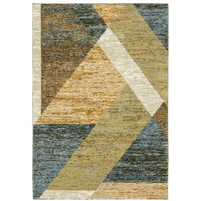 Welford Contemporary Geometric Gold/ Blue Area Rug - Image 0