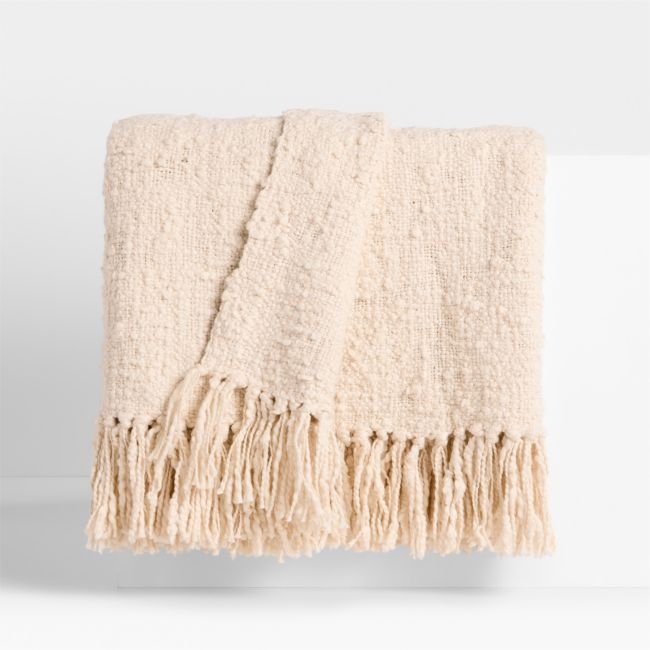 Chunky Cotton Natural Bed Blanket with Fringe 80"x80" - Image 0
