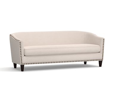 Harlow Upholstered Sofa 745" without NH, Polyester Wrapped Cushions, Performance Heathered Basketweave Navy - Image 4