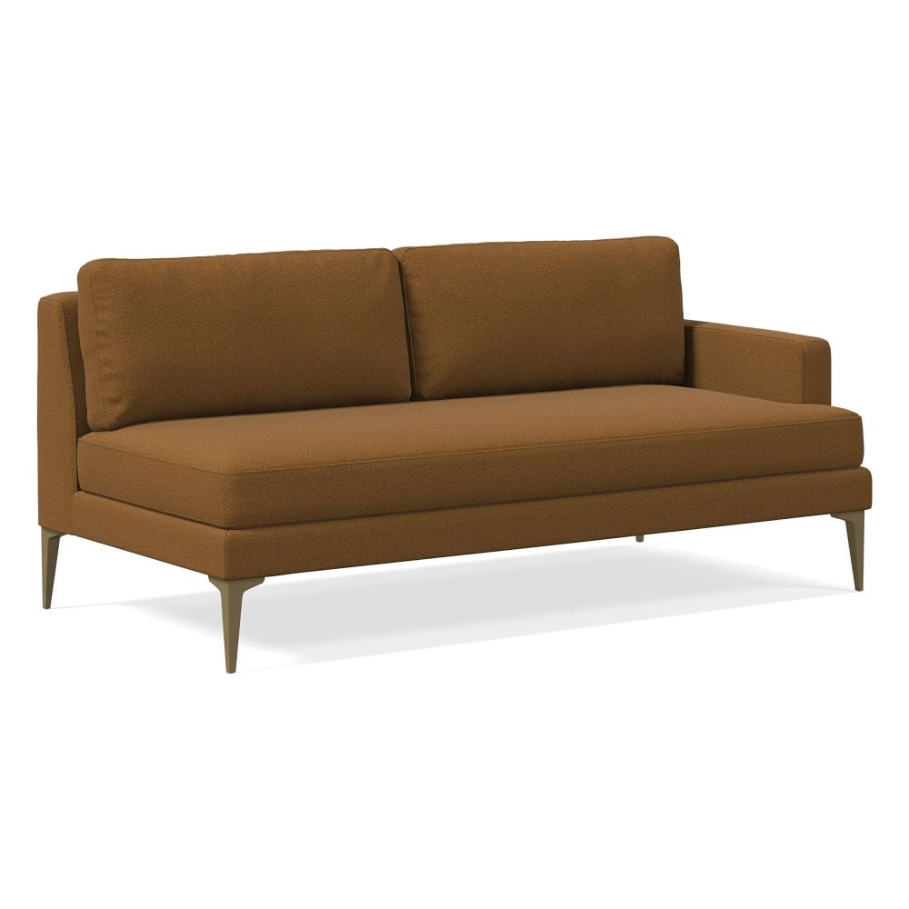 Andes Petite Right Arm 2.5 Seater Sofa, Poly, Distressed Velvet, Golden Oak, Blackened Brass - Image 0
