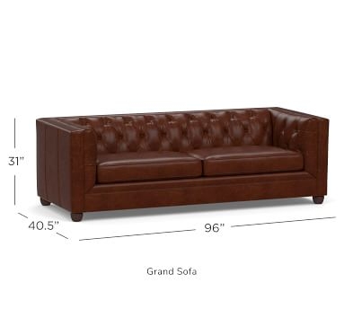 Chesterfield Square Arm Leather Sofa, Polyester Wrapped Cushions, Churchfield Ebony - Image 3