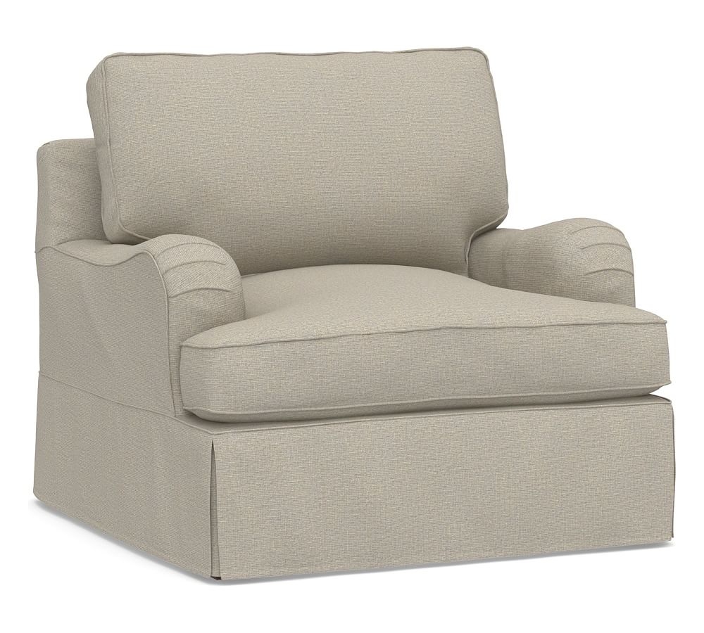 PB English Upholstered Armchair, Polyester Wrapped Cushions, Performance Boucle Fog - Image 0
