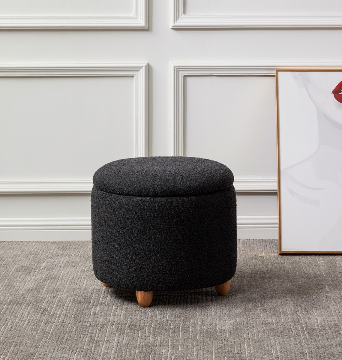 Mariabella Boucle Storage Ottoman - Black - Image 1