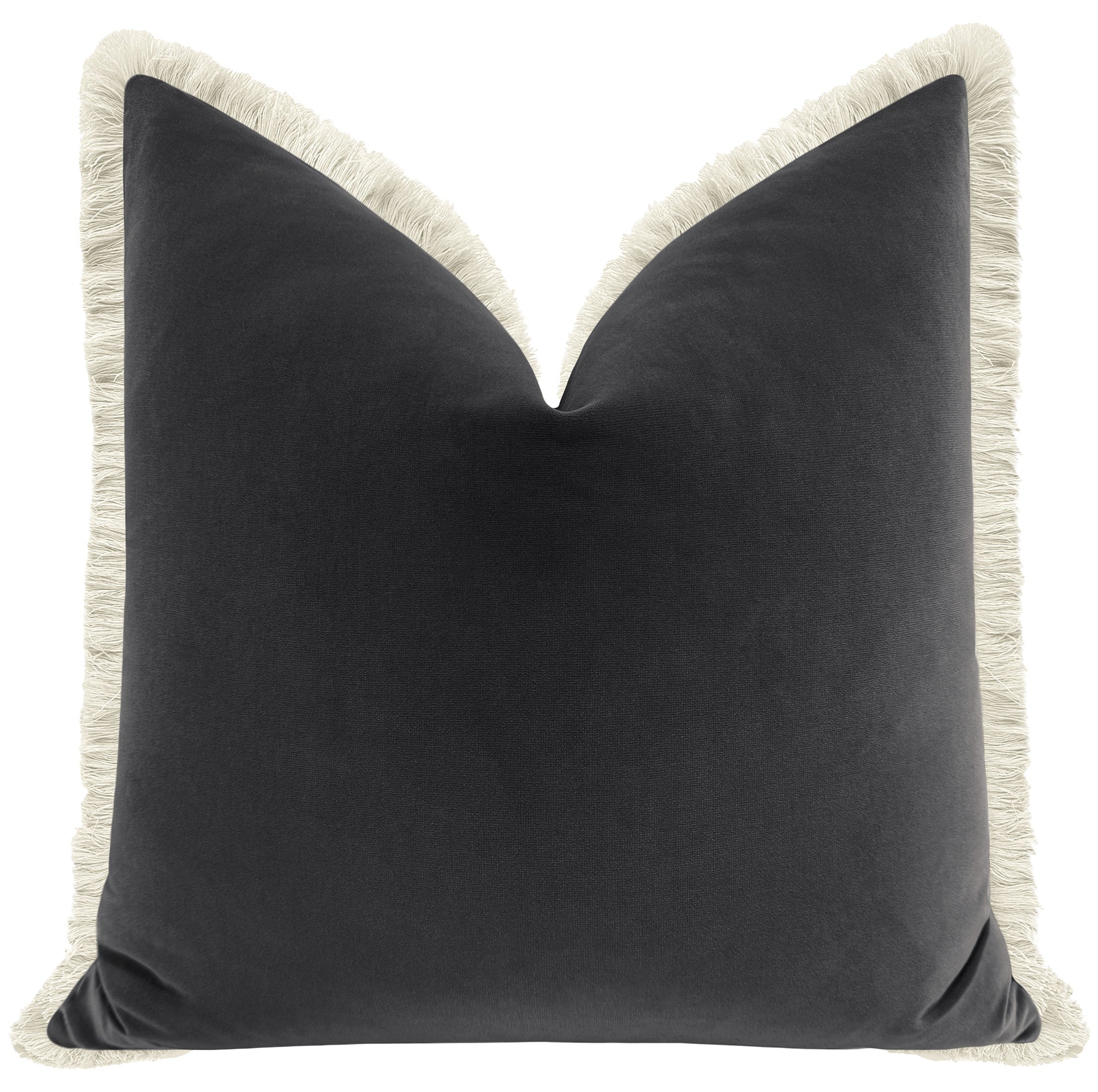 SIGNATURE VELVET // GRAPHITE + FRINGE - 20" X 20" / Bone Fringe - Image 2