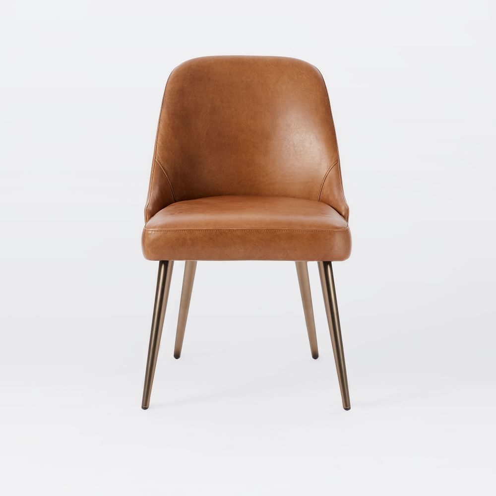Mid-Century Upholstered Dining Chair Vegan Leather Saddle Blackened Brass - Image 2