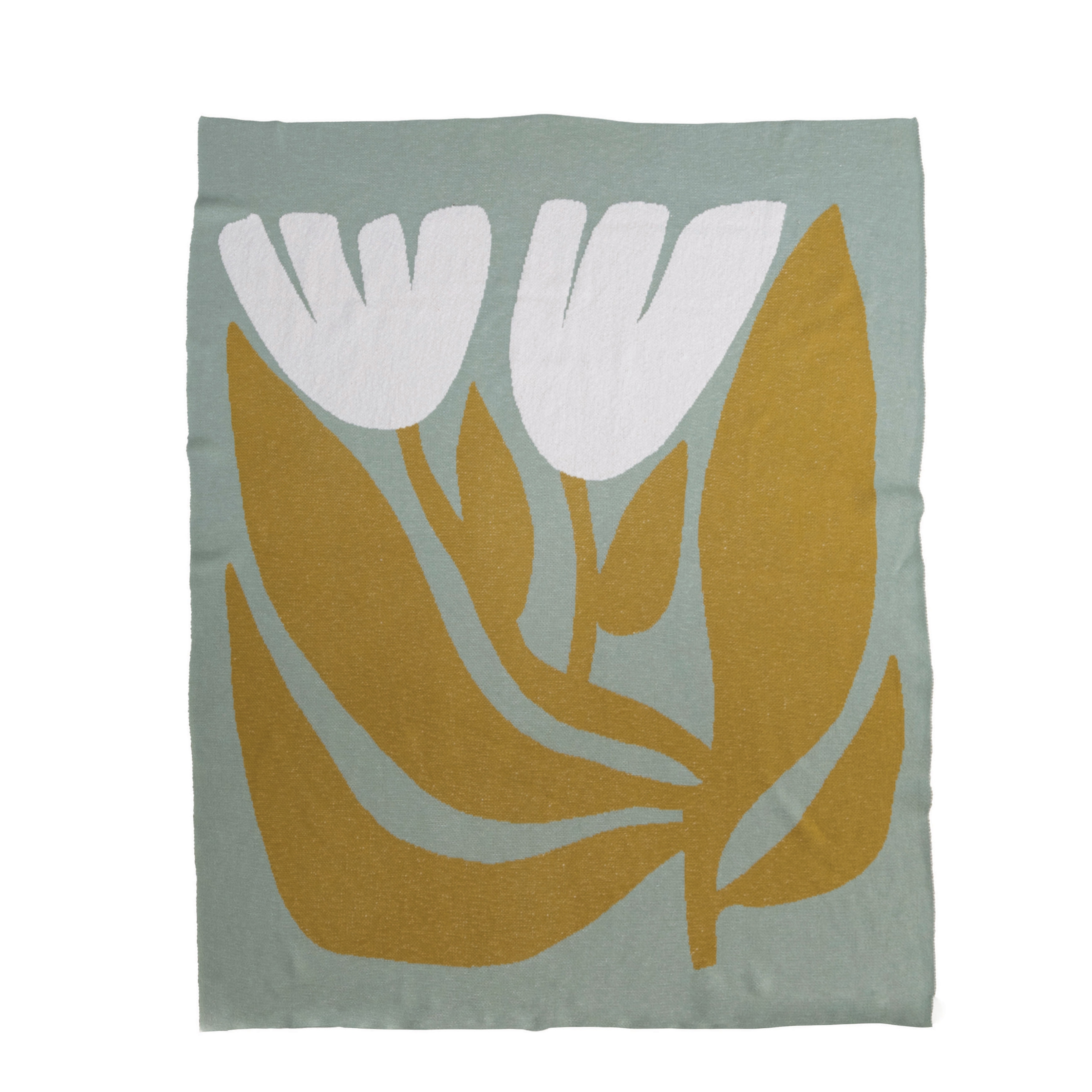  Cotton Knit Throw Blanket with Flowers, Multicolor - Image 0