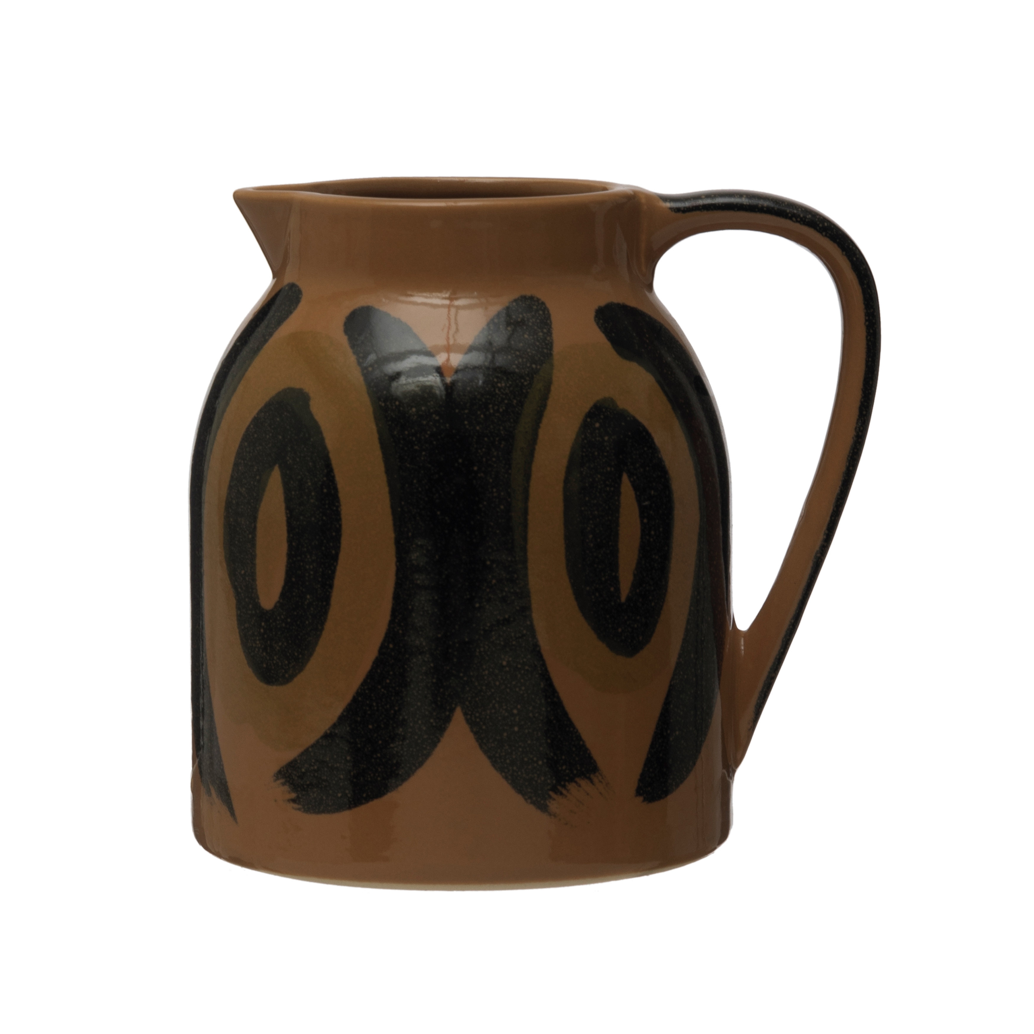  Decorative Hand Painted Stoneware Pitcher, Brown and Black - Image 0