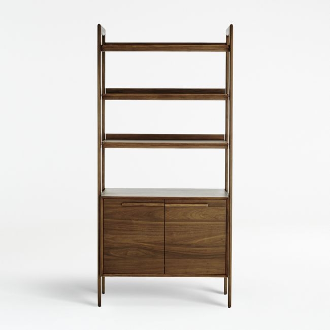 Tate Walnut Wood 3-Shelf Storage Bookshelf Cabinet - Image 0