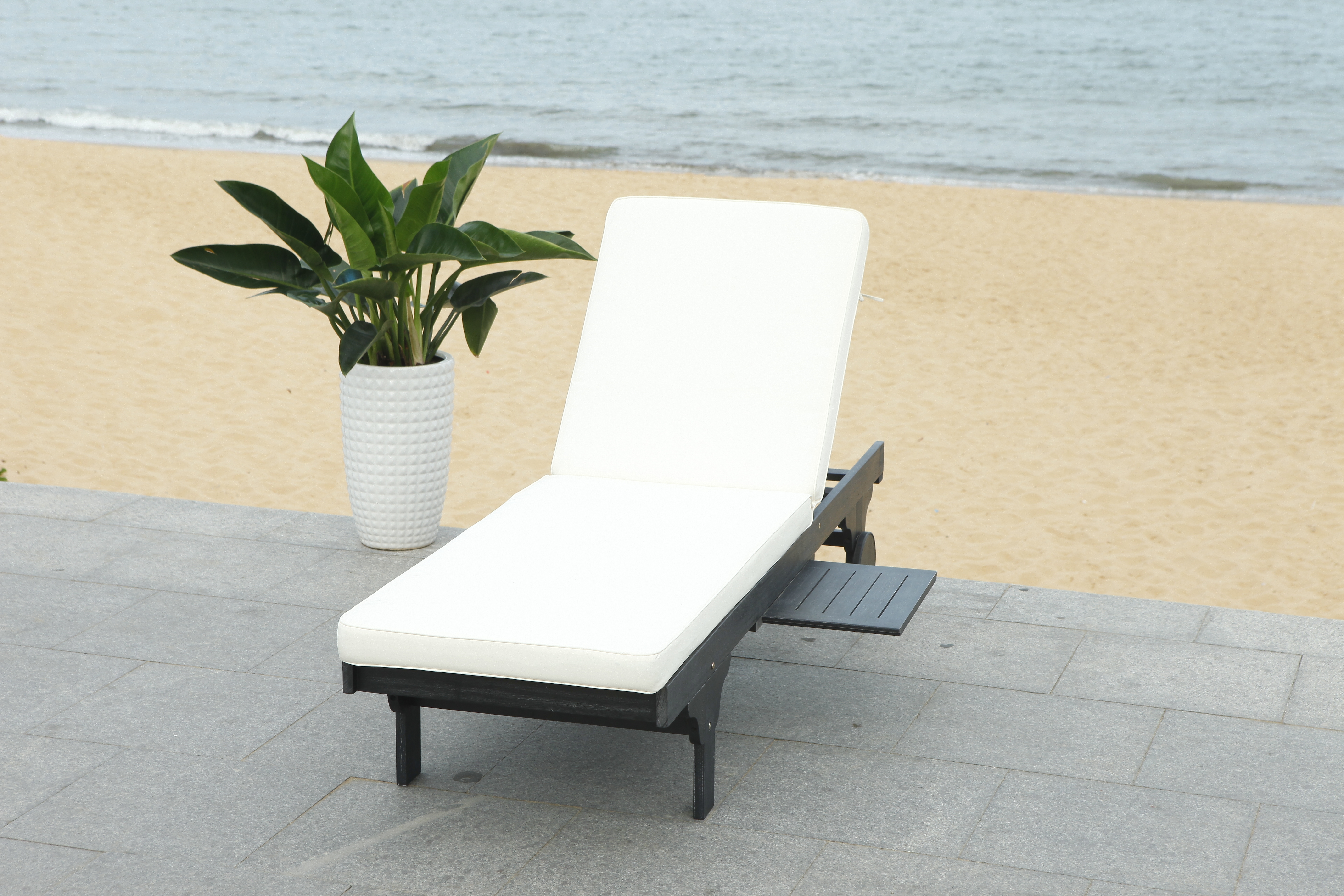 Newport Chaise Lounge Chair With Side Table, Black & White - Image 7