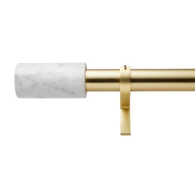 Brushed Brass with White Marble Finial Curtain Rod Set 48"-88"x1.25"Dia. - Image 0