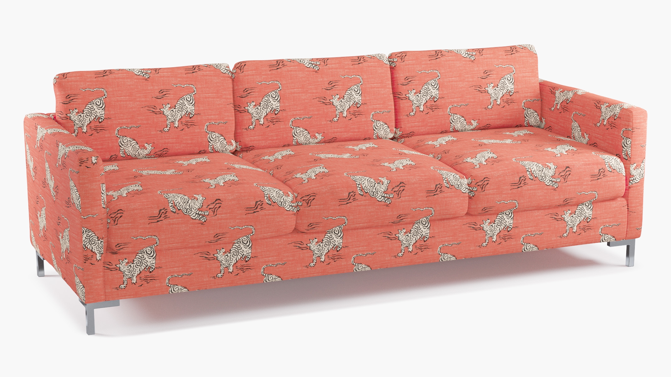 Modern Sofa, Coral Tigresse, Chrome L Leg - Image 1