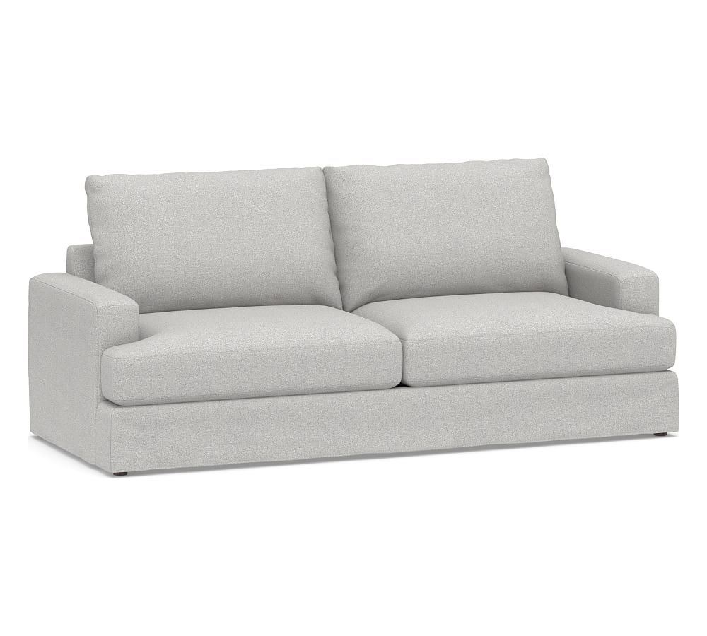 Canyon Square Arm Slipcovered Grand Sofa 96", Down Blend Wrapped Cushions, Park Weave Ash - Image 0