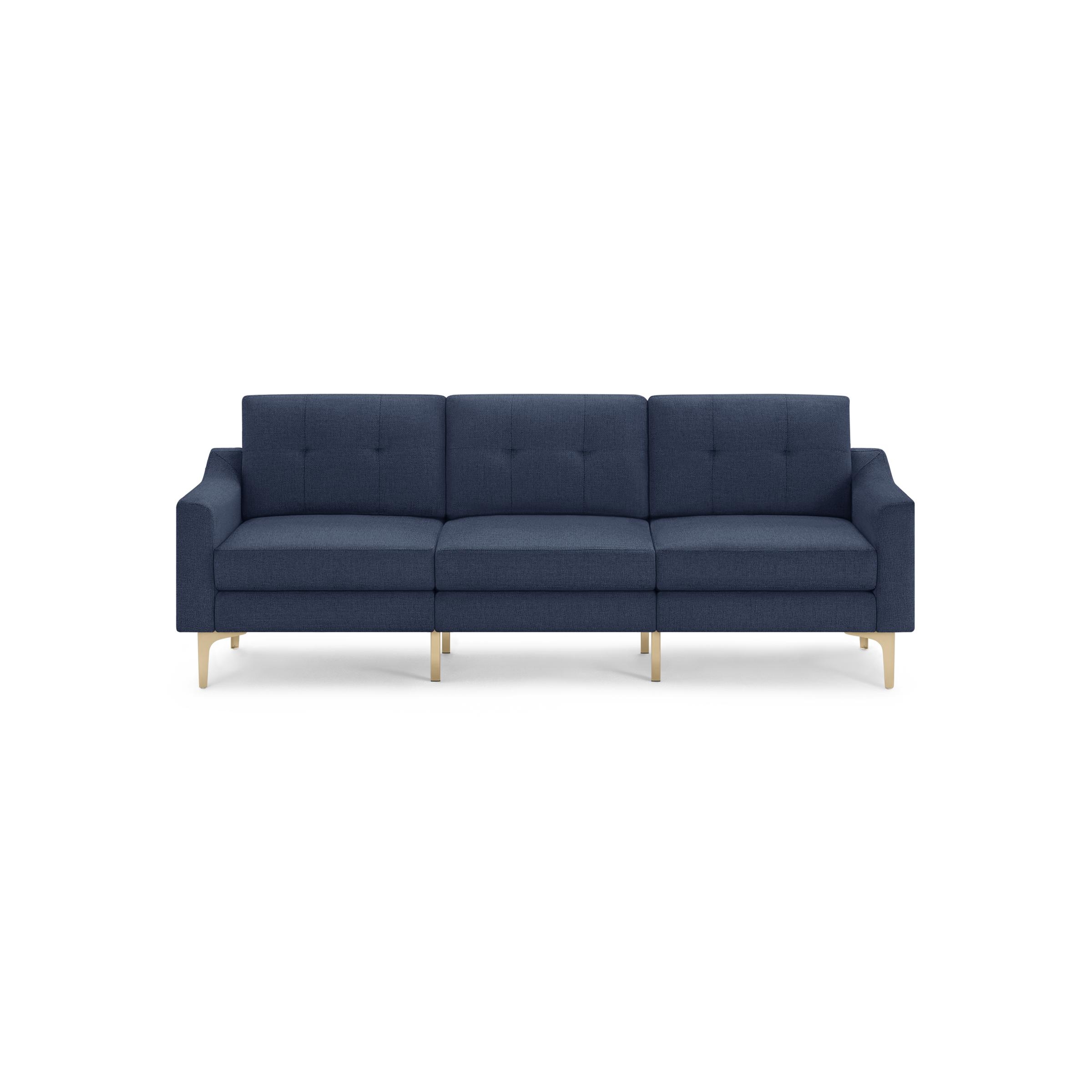 Nomad Sofa in Navy Blue, Brass Legs - Image 0