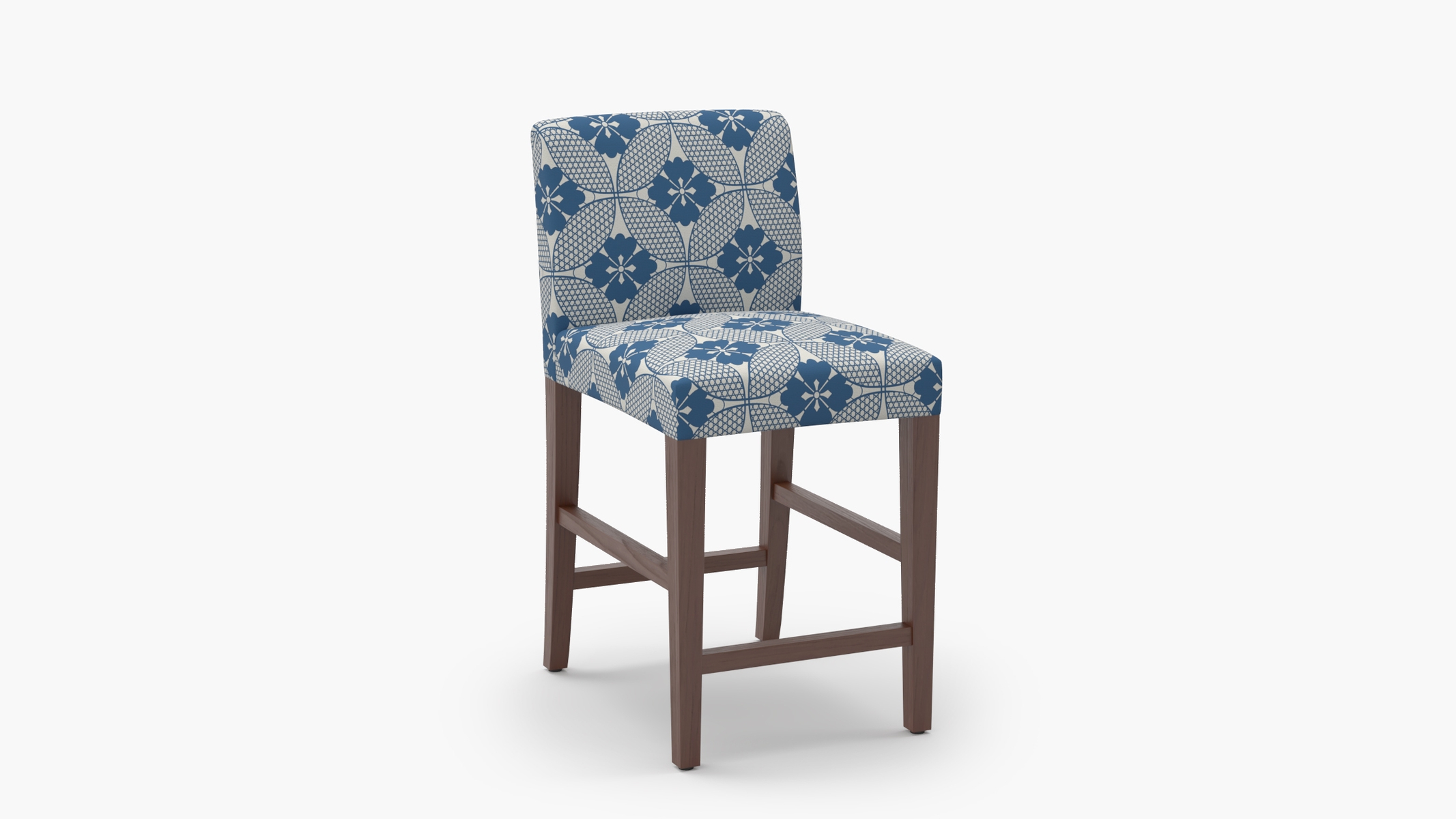 Signature Dining Counter Stool, Bright Navy Solaire, Walnut Square Tapered Leg - Image 1