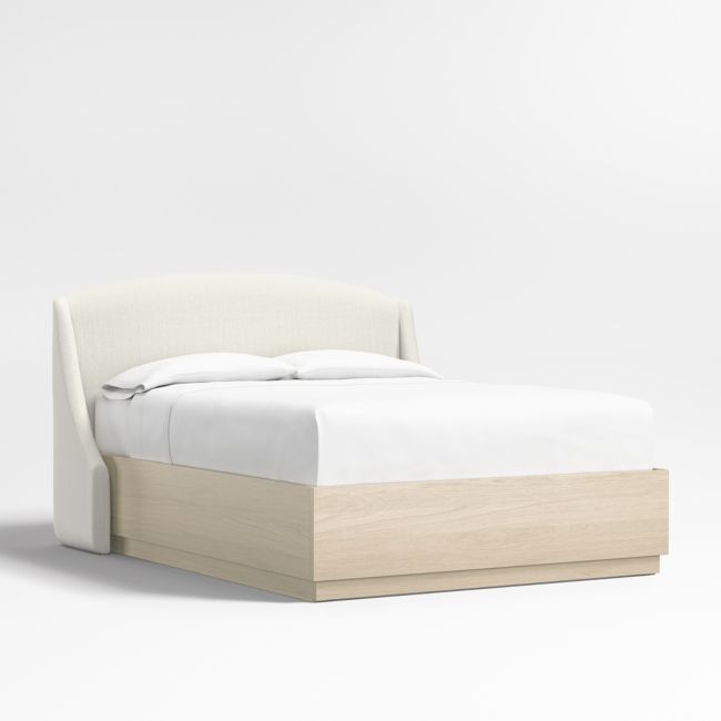 Lafayette 48" Ivory Queen Upholstered Headboard with Batten White Oak Storage Bed Base - Image 0