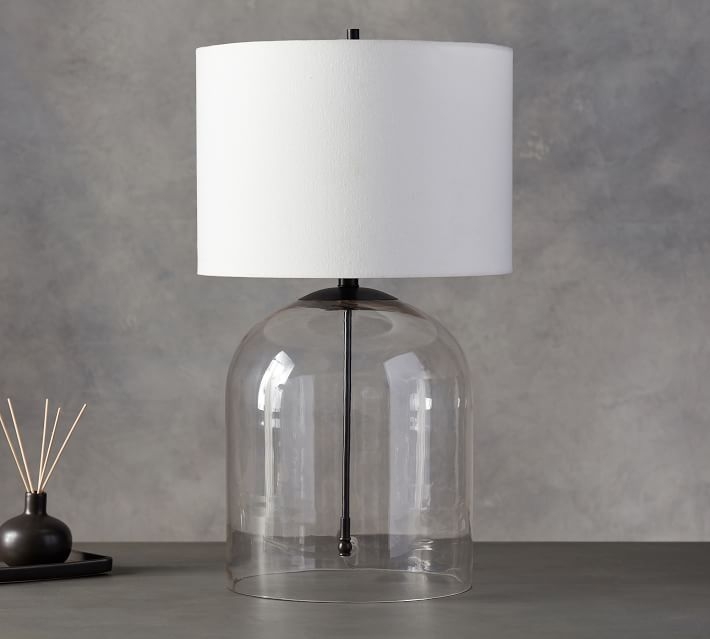 Aria Dome Table Lamp with Large Straight Sided Gallery Shade, Bronze & White - Image 1